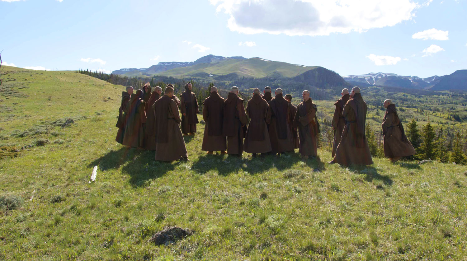 Monks enjoying each other's company in the mountains.
